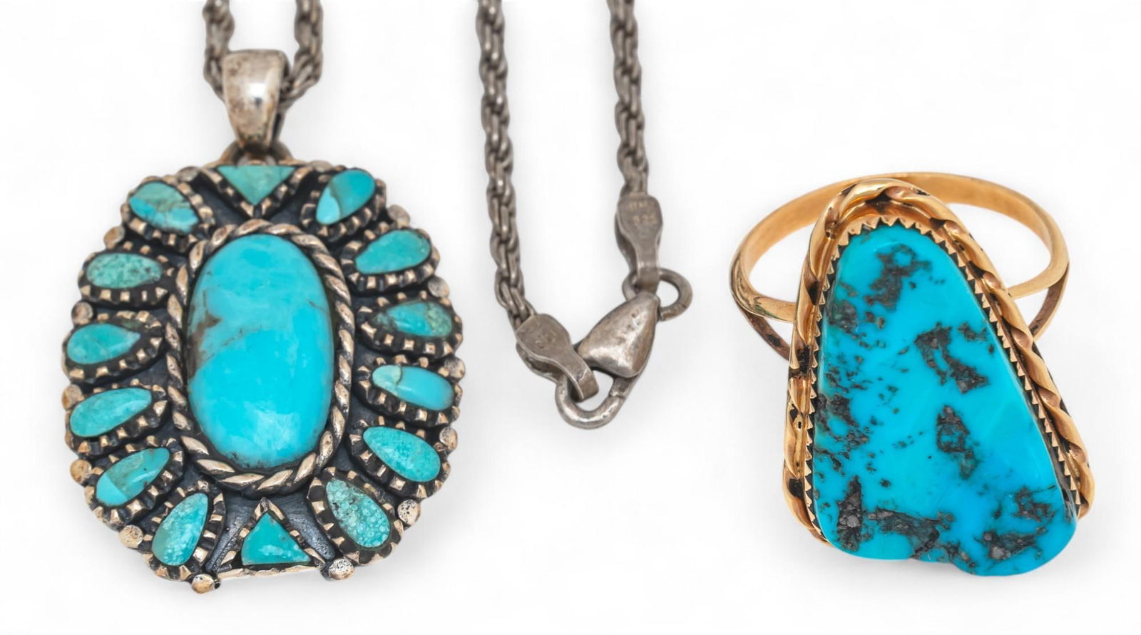 Sterling Silver Necklace and 14K Turquoise Ring (1 of 9)