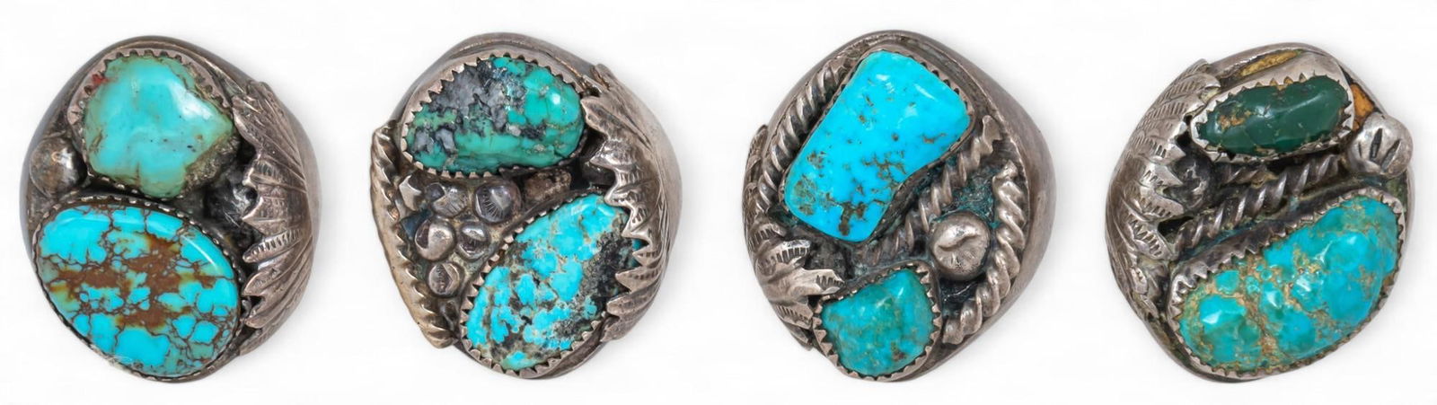 Set of (4) Men's Sterling Silver and Turquoise Rings (1 of 7)