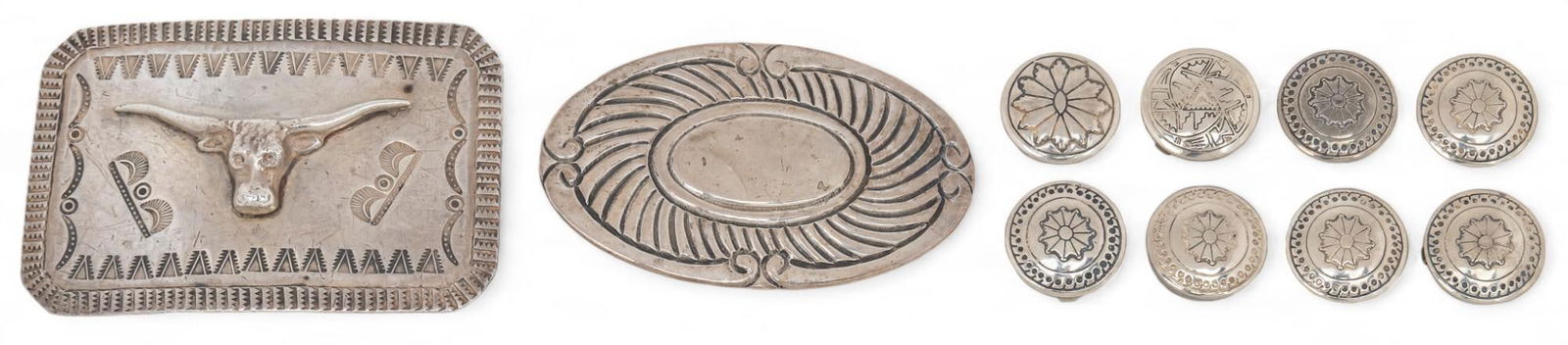 Pair of Sterling Silver Belt Buckles and Set of Buttons (1 of 8)