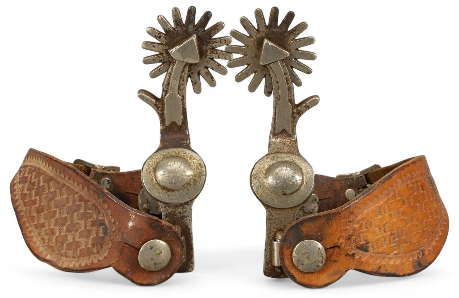 Pair of Crockett Marked Concho and Arrow Shank Silver Mounted Spurs (1 of 8)