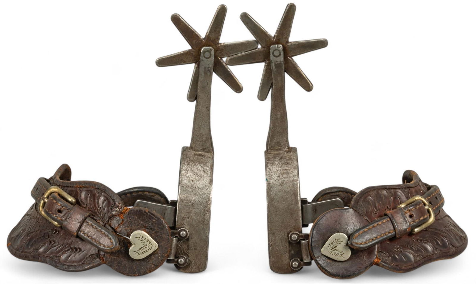 Pair of Kelly Bros Marked Silver Heart Mounted Spurs (1 of 9)