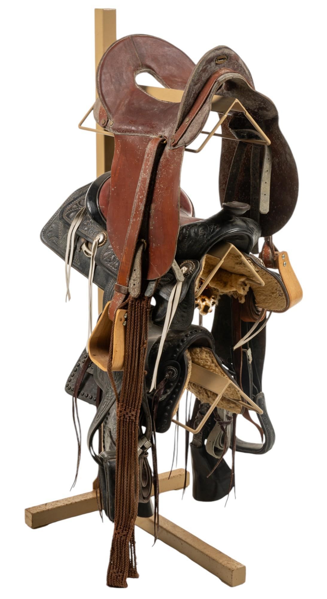 Set of (3) Horse Saddles and Stand (1 of 7)