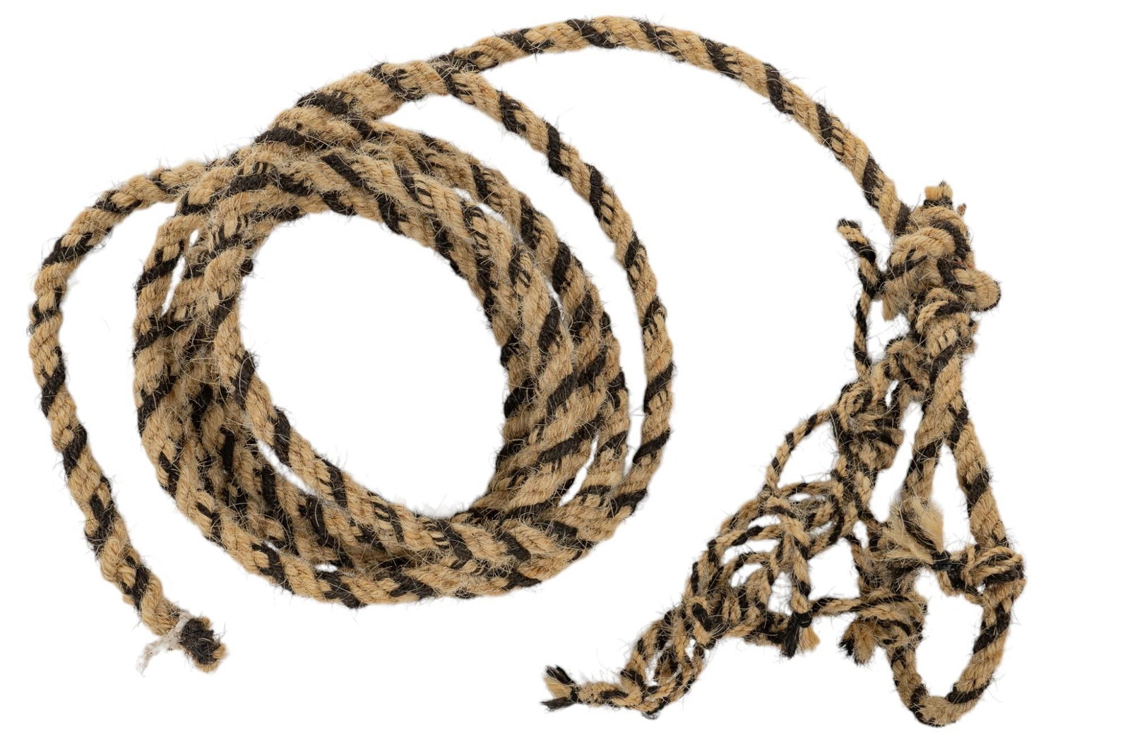 10-Foot Horses Hair Hackamore: Hand-braided horse hair Mecate, with hackamore tied at end, 10 feet. Provenance: Property from the home of a Boerne, Texas gentleman Shipping available for this lot through our partner 4CL; please req