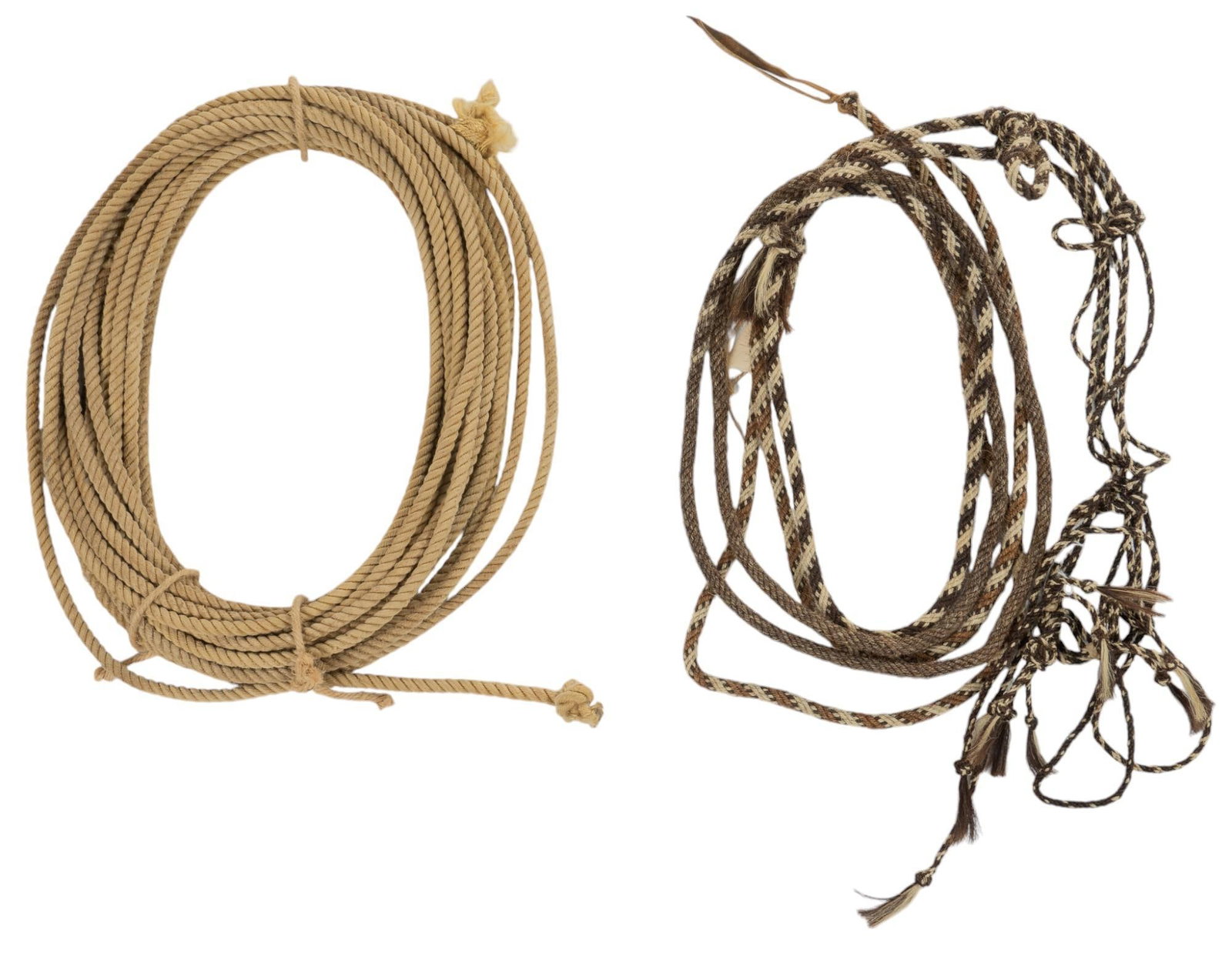 Riata and Horsehair Bridle with Macate: Riata and horsehair bridle with macate height 20 in. x width 16 in. x depth 2 in. 16 ft. / macate Provenance: Property from the collection of a Bandera, Texas lady Shipping available for this lot thro