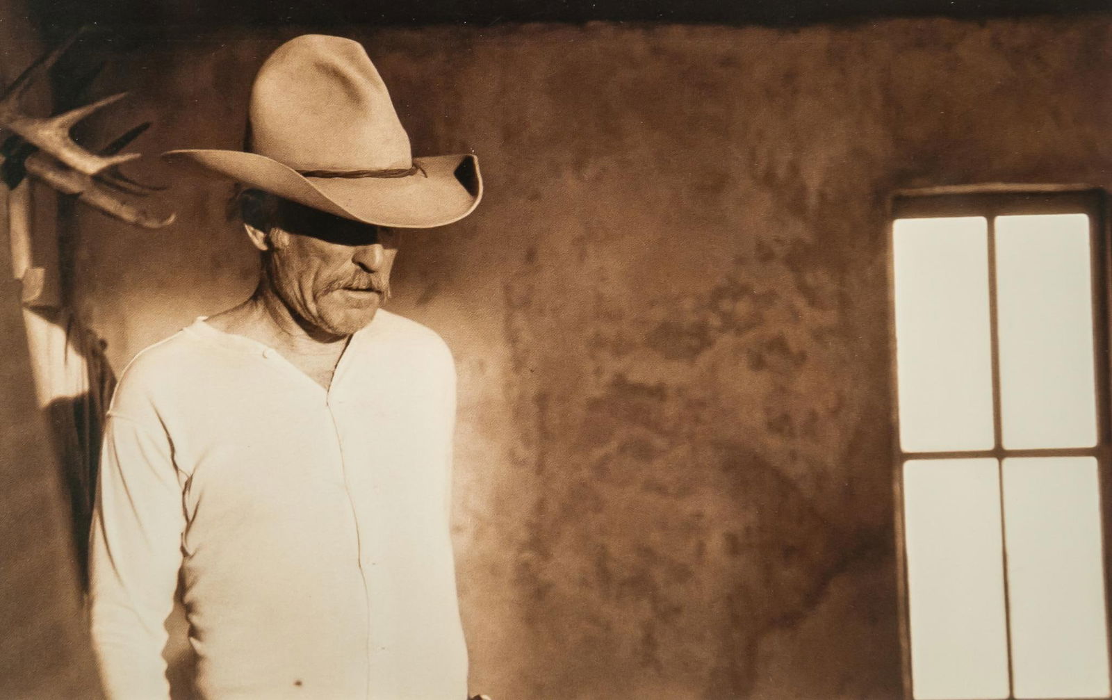 "Augustus", Lonesome Dove, Bill Wittliff Photograph: Bill Wittliff (1940-2019, USA) "Gus" 1988, sepia photograph of Robert Duvall as Gus McCrae from the "Lonesome Dove" television miniseries (1989), framed and matted sight: 6 x 9 in., f