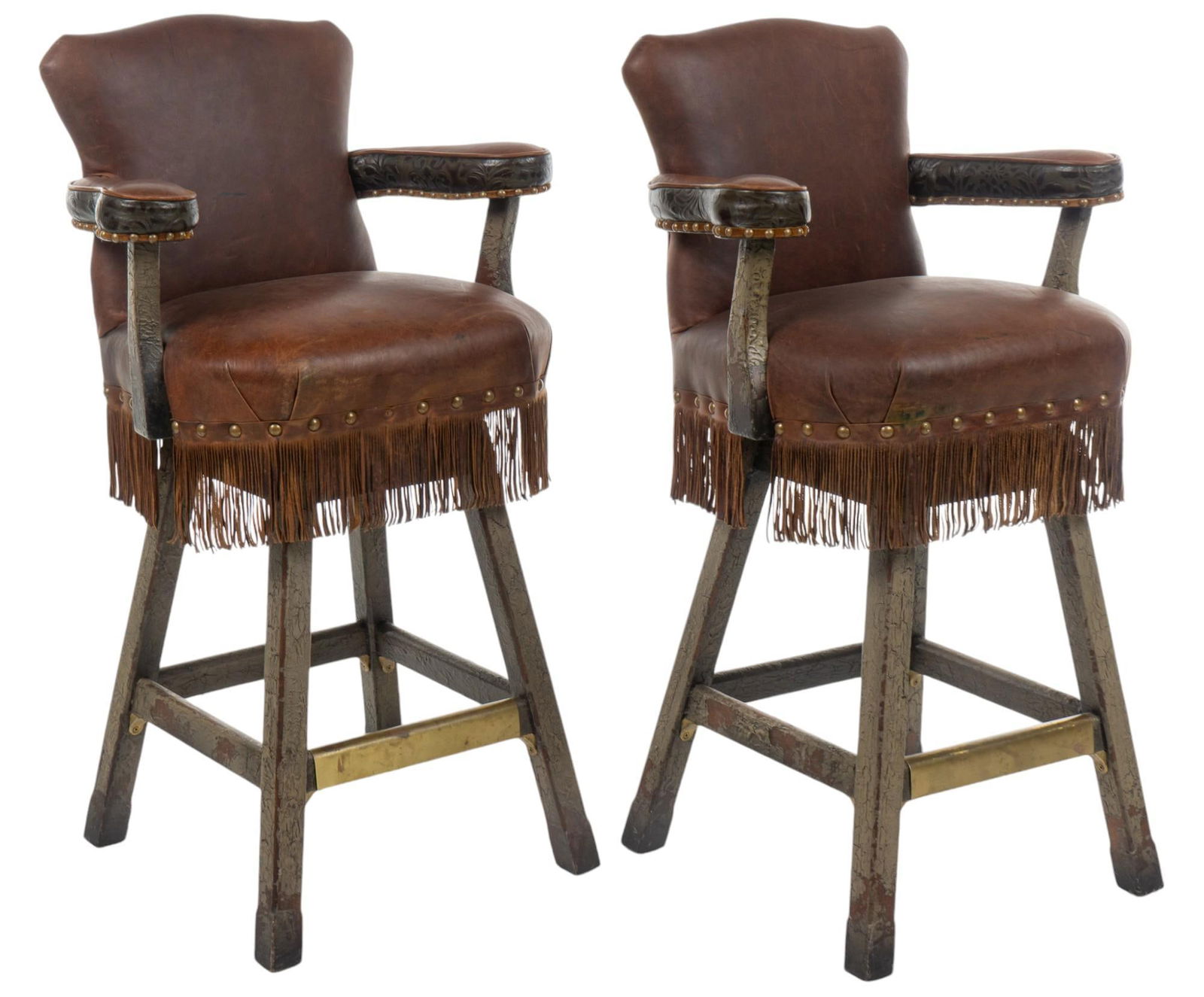 Pair Leather Ranch Swivel Bar Chairs (1 of 10)