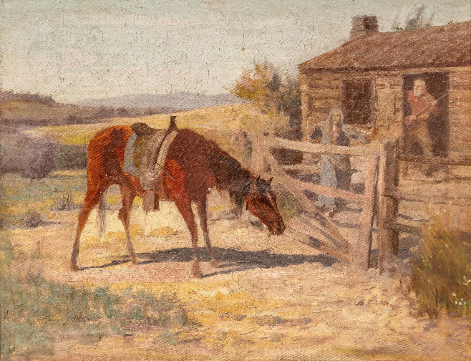 Warren Rollins, Horse and Homestead: Warren Eliphalet Rollins (1861-1962), view of horse and homestead, oil on canvas sight: 14 x 18 in., frame: 17 x 20.5 in. Shipping available for this lot through our partner 4CL; please request a s