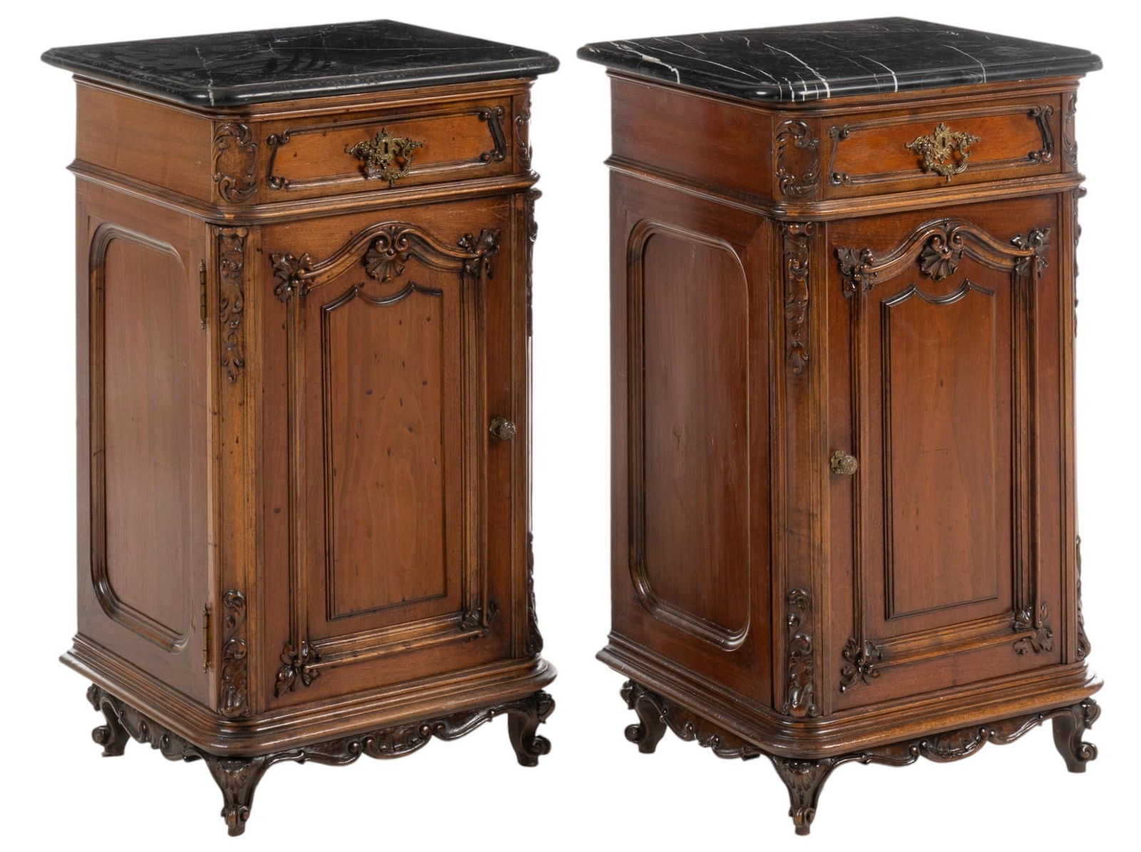 Pair of Austrian Marble Topped Hand Carved Nightstands (1 of 13)