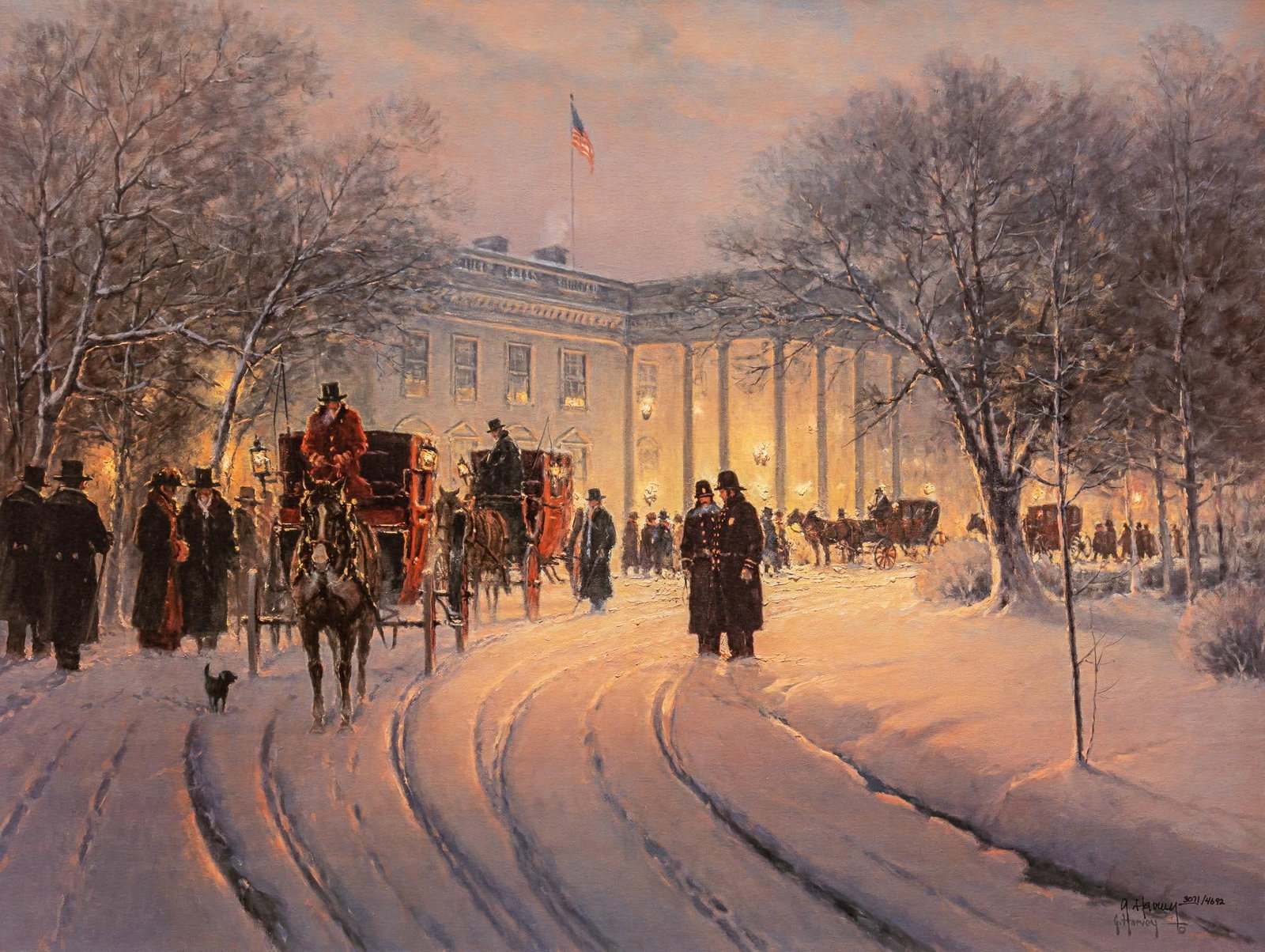 G. Harvey, "An Evening with the President", Lithograph: G. (Gerald Harvey Jones) Harvey (Texas, 1933-2017), "An Evening with the President", signed and numbered lithograph, ed. 3071/4692, includes certificate of authenticity from Somerset House Pub