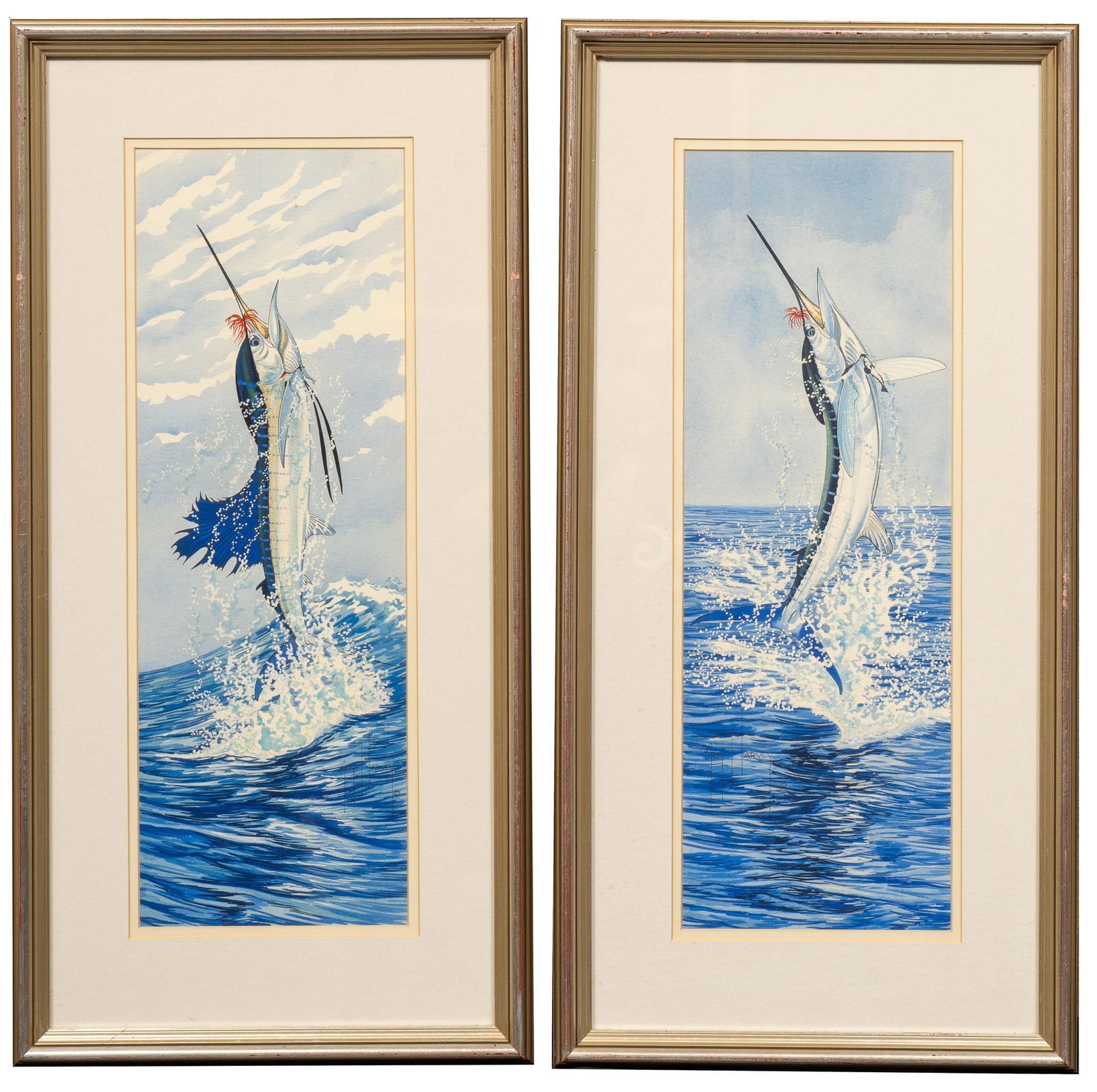 Guy Harvey, (2) Leaping Marlin Watercolors (1 of 5)