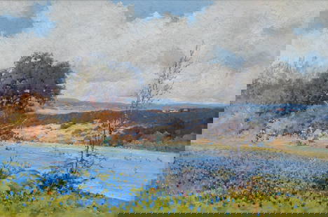 Robert Wood, Bluebonnet Landscape: Robert Wood (California/Texas, 1889-1979), bluebonnet landscape, oil on canvas, signed faintly lower left sight: 20 x 30 in., frame: 26 x 36 in. Condition: recently cleaned and restored by