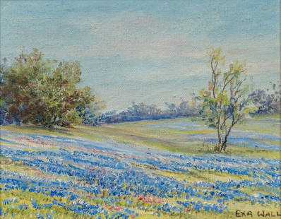 Exa Wall, Bluebonnet Landscape: Exa Wall (Washington / San Antonio, Texas 1898-1998), bluebonnet landscape, oil on canvas sight: 8 in. x 10 in., frame: 13 in. x 15 in. Provenance: A San Antonio, Texas collection Elma