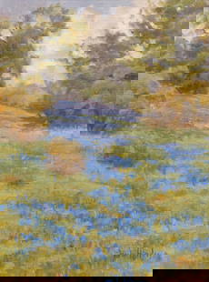 Janice Yow Hindes, "Quiet Atascosa Morning", 1972: Janice Yow Hindes (Texas, b. 1947), "Quiet Atascosa Morning", 1972, oil on masonite sight: 16 x 12 in., frame: 22.5 x 18.5 in. Provenance: A New Braunfels, Texas collection Janice Yow