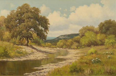 Palmer Chrisman, Texas Creek in Summer: Palmer Chrisman (Texas, 1913-1984), Texas landscape with creek in summertime, oil on canvas sight: 24 in. x 36 in., frame: 29.5 in. x 41.5 in. Provenance: An Austin, Texas collection Palmer