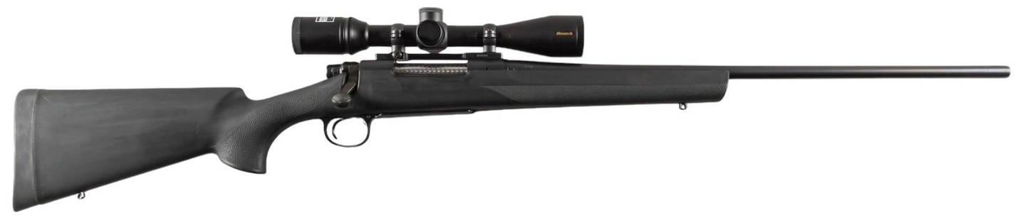 Remington 700 Hogue 270 Win Bolt Action Rifle W/ Nikon Scope: Serial: G6585845 Manufacturer: Remington Arms Co. Inc. (c. Aug. 2006) Model: 700 Caliber: 270 Win Barrel length: 24 in. OAL: 45 in. Condition: Very Good; rubberized Hogue stock has light