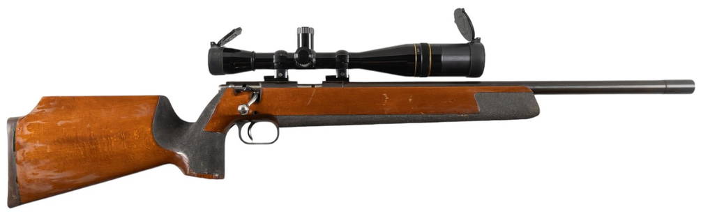 Anschutz Model 64 Silhouette 22 LR Target Rifle: Serial: 1302257 Manufacturer: J.G. Anschutz-West Germany Model: 64 Silhouette Caliber: 22 LR Barrel length: 21.5 in. OAL: 40.25 in. Condition: Good; wood stock has moderate handling marks;