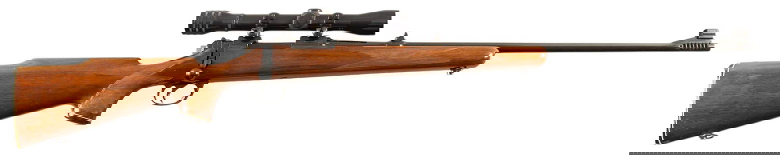 BSA Model CF-2 222 Rem Bolt Action Rifle: Serial: 2D3152 Manufacturer: BSA-England Model: CF-2 Caliber: 222 Rem Barrel length: 24 in. OAL: 43 in. Condition: Good; wood stock has light handling marks; barrel & receiver have mostly