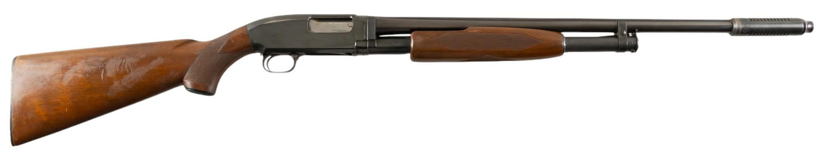 Pre-64 Winchester Model 12 WS-1 20 Gauge Skeet Gun: Serial: 1511103 Manufacturer: Winchester (c. 1953) Model: 12 WS-1 Caliber: 20 Gauge (Lyman Cutts compensator) Barrel length: 26.5 in. (2.75 in. chamber) OAL: 45.75 in. Condition: Good; wood stock has 