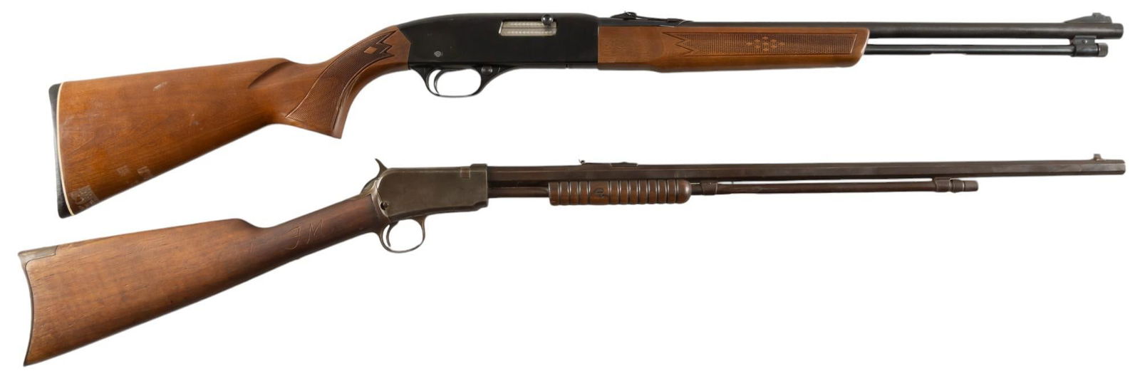 Pair of Winchester 22 LR Rifles: Serial: (1) 836231; (2) B1028315 Manufacturer: Winchester Model: (1) 90; (2) 290 Caliber: 22 LR Barrel length: (1) 24 in.; (2) 20 in. OAL: (1) 40.5 in.; (2) 39.25 in. Condition: (1) Fair; wood stock h
