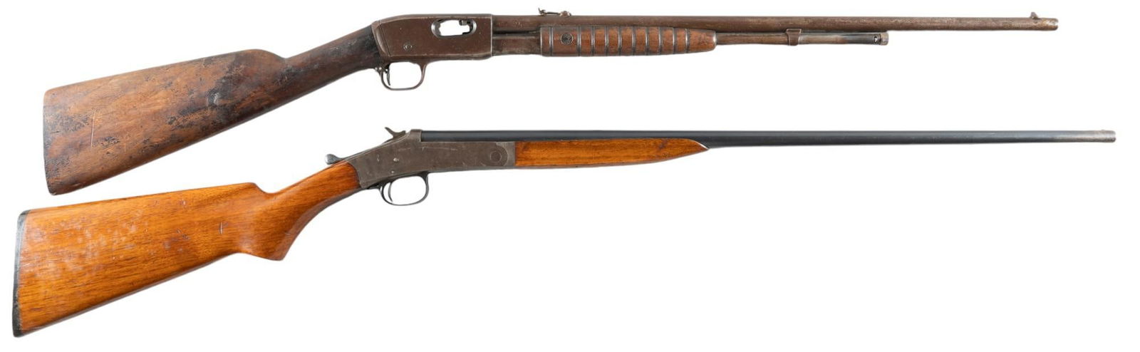 Remington Model 12 Rifle & H&R 410-44 Shotgun: Serial: (1) 802482; (2) A25679 Manufacturer: (1) Remington Arms Co.; (2) Harrington & Richardson Model: (1) 12; (2) Single Shot Caliber: (1) 22 LR; (2) 410 bore / 44 ctg. Barrel length: (1) 22 in.