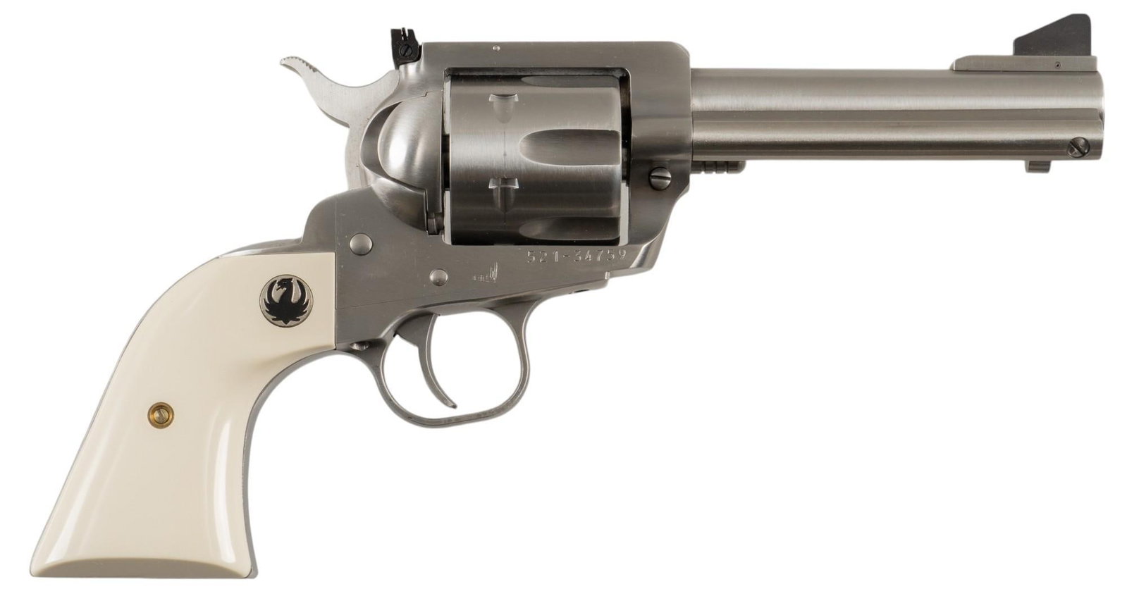 Ruger New Model Blackhawk 45 LC/ACP Revolver: Serial: 521-34759 Manufacturer: Sturm, Ruger & Co.(c. 2014) Model: New Model Blackhawk Caliber: 45 LC / 45 ACP Barrel length: 4.5 in. OAL: 9.75 in. Condition: Very Good; grips have very light hand