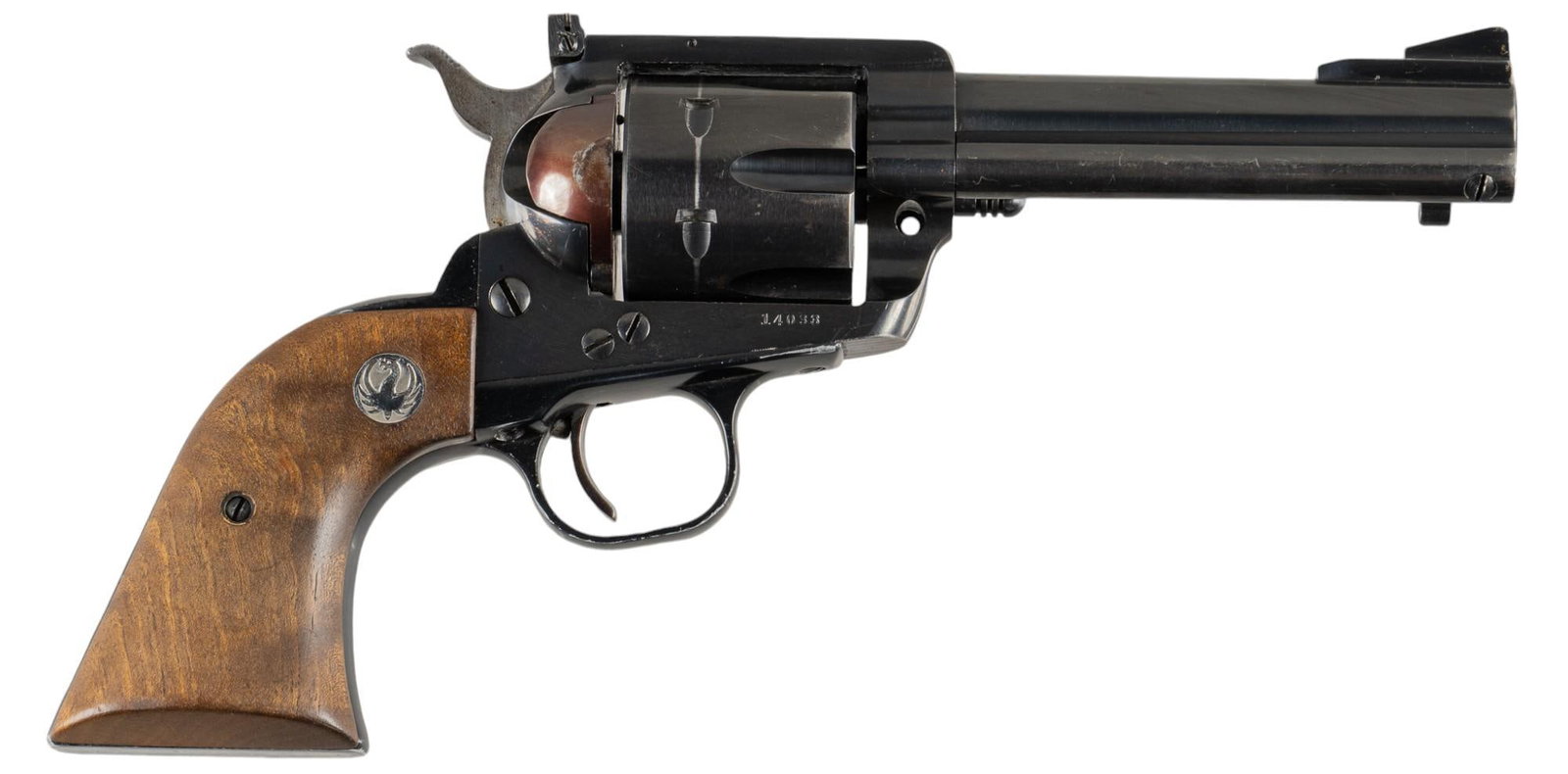 Ruger Blackhawk 357 Mag Revolver: Serial: 14033 Manufacturer: Sturm, Ruger & Co. (c. 1955) Model: Blackhawk Caliber: 357 MAG Barrel length: 4.5 in. OAL: 10.5 in. Condition: Good; grips have light wear & handling marks; barrel 