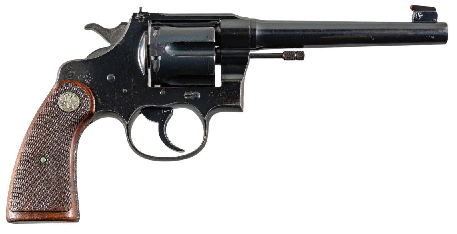 Pre-War Colt Shooting Master 38 SPL Revolver: Serial: 341778 Manufacturer: Colt's PT. F.A. MFG. (c. 1937) Model: Shooting Master Caliber: 38 SPL Barrel length: 6 in. OAL: 11 in. Condition: Good; grips have light wear & handling marks; bar