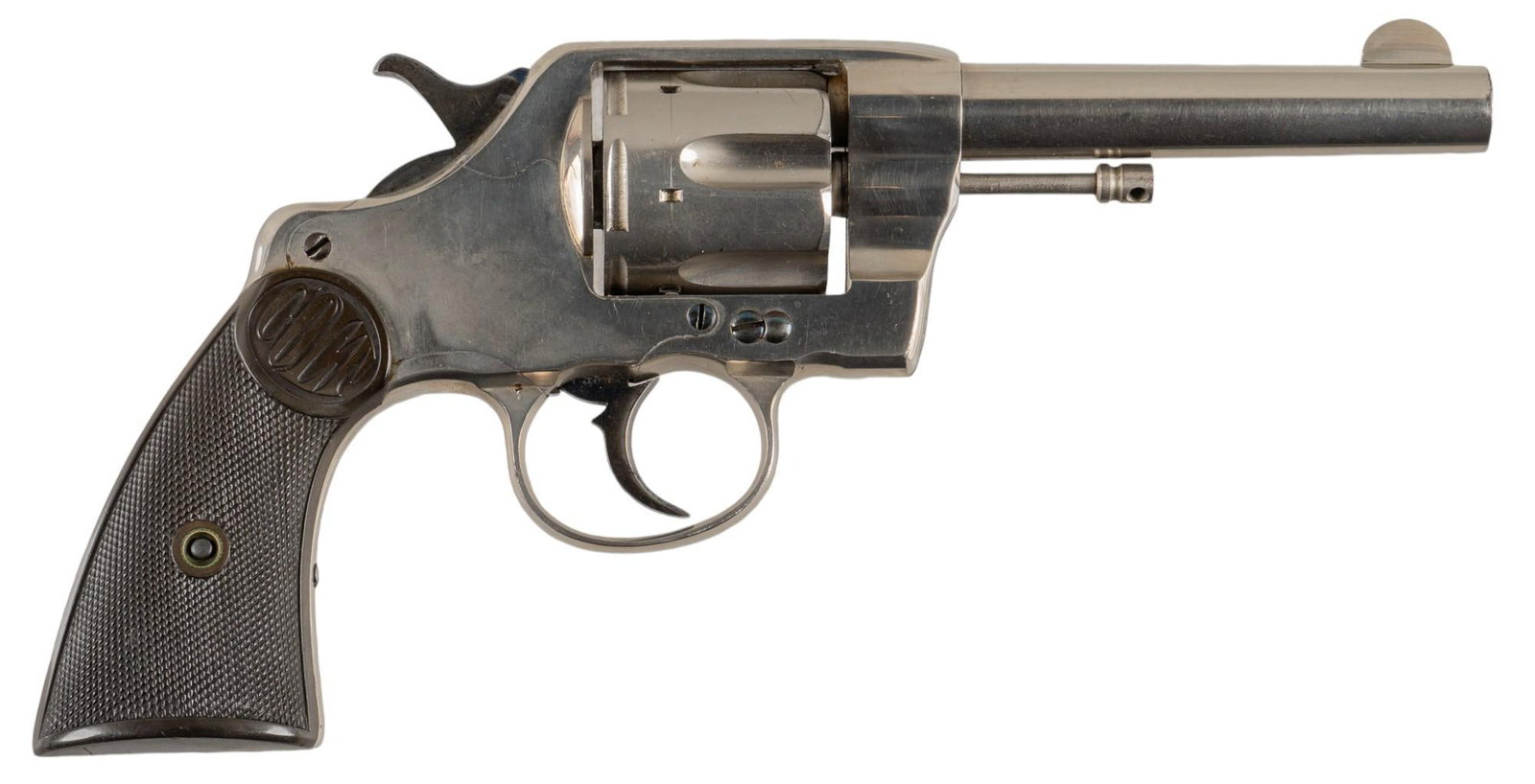 Colt New Navy D.A. 41 LC Revolver: Serial: 215657 Manufacturer: Colt's PT. F.A. MFG. Co. (c. 1903) Model: New Navy DA Caliber: 41 LC Barrel length: 4.5 in. OAL: 9.75 in. Condition: Good; grips have light wear & handling marks c