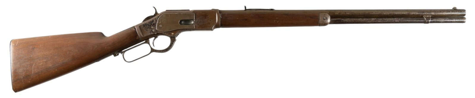 Antique Winchester Model 1873 38-40 Win Lever Action rifle: Serial: 76962 Manufacturer: Winchester Repeating Arms Co. (c. 1881) Model: 1873 Caliber: 38-40 Win Barrel length: 24 in. OAL: 43 in. Condition: Fair; wood stock & forend have moderate wear & p