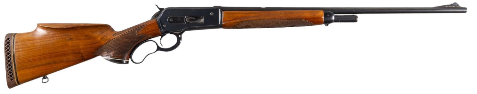 Winchester Model 71 348 WCF Lever Action Rifle: Serial: 797 Manufacturer: Winchester Repeating Arms Co. Model: 71 Caliber: 348 WCF Barrel length: 24 in. OAL: 43 in. Condition: Good; stock & forend have light wear & handling marks throughout