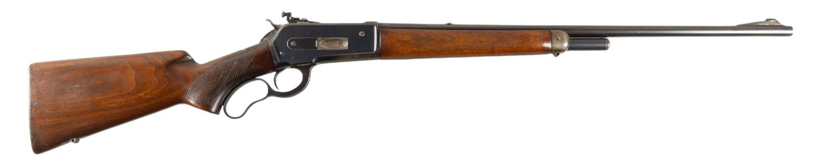 Winchester Model 71 348 WCF Lever Action Rifle: Serial: 2092 Manufacturer: Winchester Repeating Arms Co. Model: 71 Caliber: 348 WCF Barrel length: 24 in. OAL: 42.5 in. Condition: Good; stock & forend have light wear & handling marks through