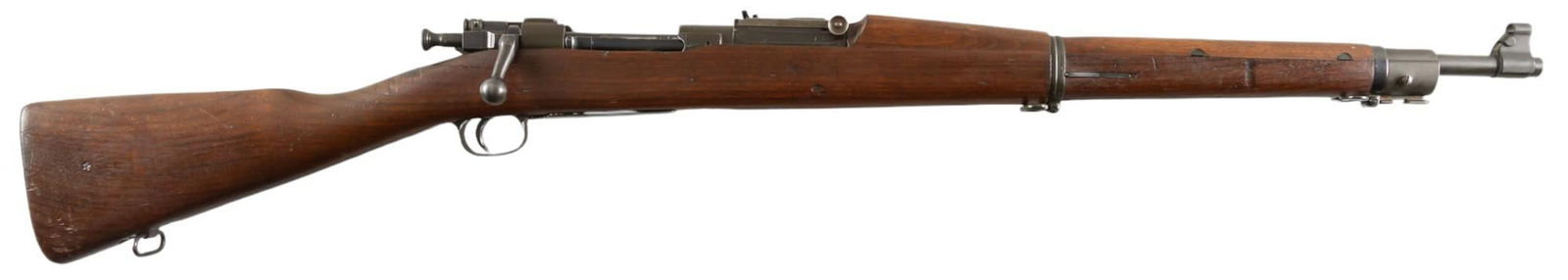 WWII Springfield Armory 1903 30-06 Bolt Action Rifle: Serial: 901848 Manufacturer: Springfield Armory (c. April, 1942) Model: 1903 Caliber: 30-06 SPRG Barrel length: 24 in. OAL: 43.25 in. Condition: Good: stock has wear & handling marks commensurate