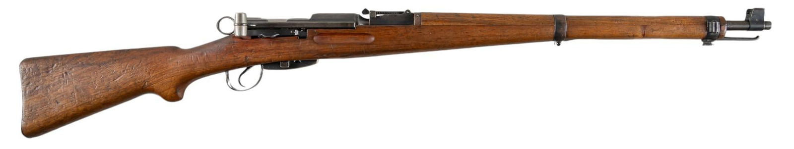 Pre-War Swiss K31 7.5x55 Swiss Straight Pull Rifle: Serial: 542337 Manufacturer: W+F Bern-Switzerland / Mach 1-Knixville, TN (c. 1934) Model: K31 Caliber: 7.5x55 Swiss Barrel length: 25.5 in. OAL: 44.25 in. Condition: Good; wood stock & forend