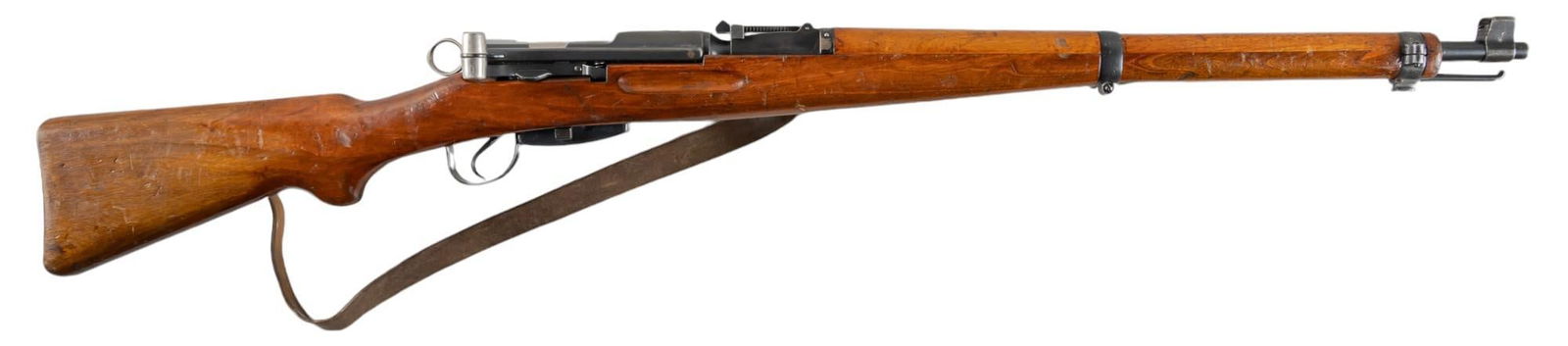 WWII Swiss K31 7.5x55 Swiss Straight Pull Rifle: Serial: 802859 Manufacturer: W+F Bern-Switzerland / CAI (c. 1943) Model: K31 Caliber: 7.5x55 Swiss Barrel length: 25.5 in. OAL: 44.25 in. Condition: Good; wood stock & forend have moderate wea