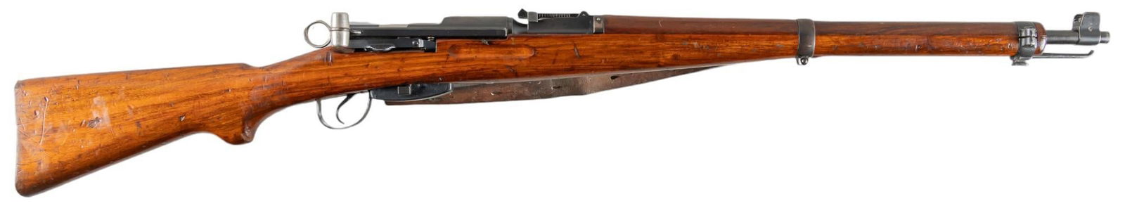 WWII Swiss K31 7.5x55 Swiss Straight Pull Rifle: Serial: 588571 Manufacturer: W+F Bern-Switzerland / CAI (c. 1944) Model: K31 Caliber: 7.5x55 Swiss Barrel length: 25.5 in. OAL: 44.25 in. Condition: Good; wood stock & forend have moderate wea