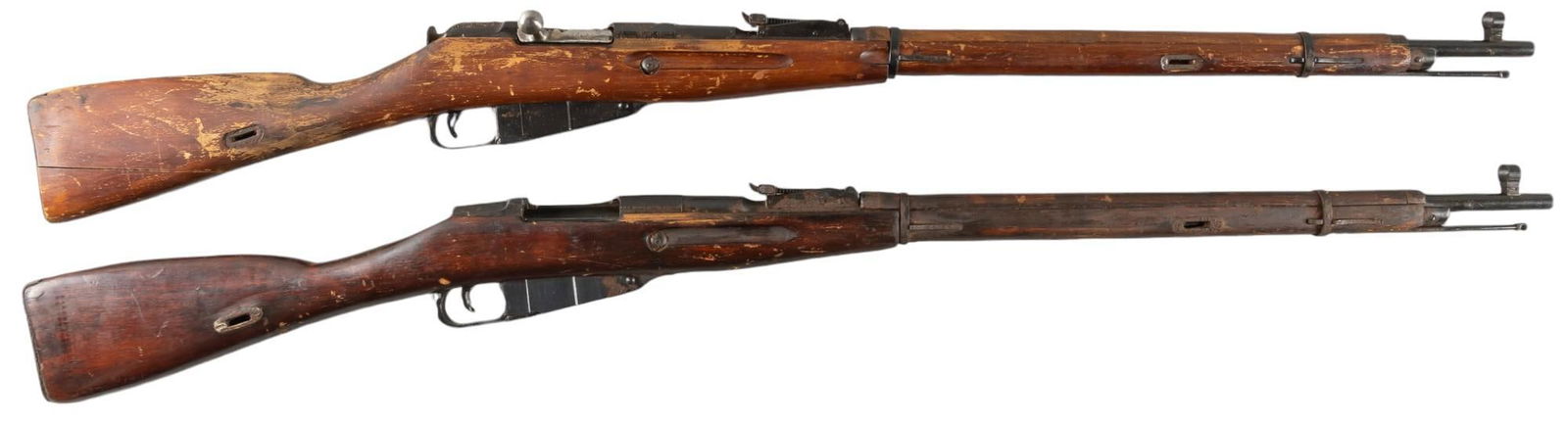Pair of Tula Mosin-Nagant M91/30 7.62x54R Rifles: Serial: (1) F4414; (2) F4082 Manufacturer: Tula Arsenal-Russia / Foxtrot import (1) c. 1935; (2) c. 1933 Model: M91/30 Caliber: 7.62x54R Barrel length: 28.5 in. OAL: 48.5 in. Condition: (1) Fair; wood