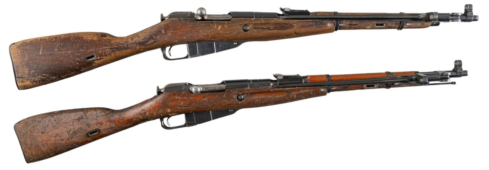 Pair of Chinese Factory 26 Type 53 7.62x54R Carbines: Serial: (1) T53003403; (2) T53008728 Manufacturer: Factory 26-China / CAI (1) c. 1956; (2) c. 1954 Model: Type 53 Caliber: 7.62x54R Barrel length: 20.5 in. OAL: 40.25 in. Condition: (1) Fair; wood sto
