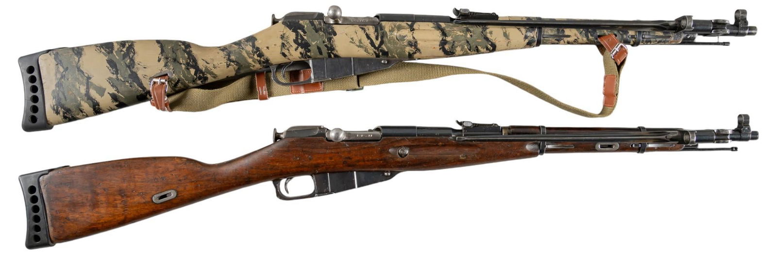 Pair of Chinese Factory 26 Type 53 7.62x54R Carbines: Serial: (1) T53037263; (2) T53024483 Manufacturer: Factory 26-China / CAI (1 & 2) c. 1954 Model: Type 53 Caliber: 7.62x54R Barrel length: 20.5 in. OAL: 40.25 in. Condition: (1) Fair-Good; wood sto