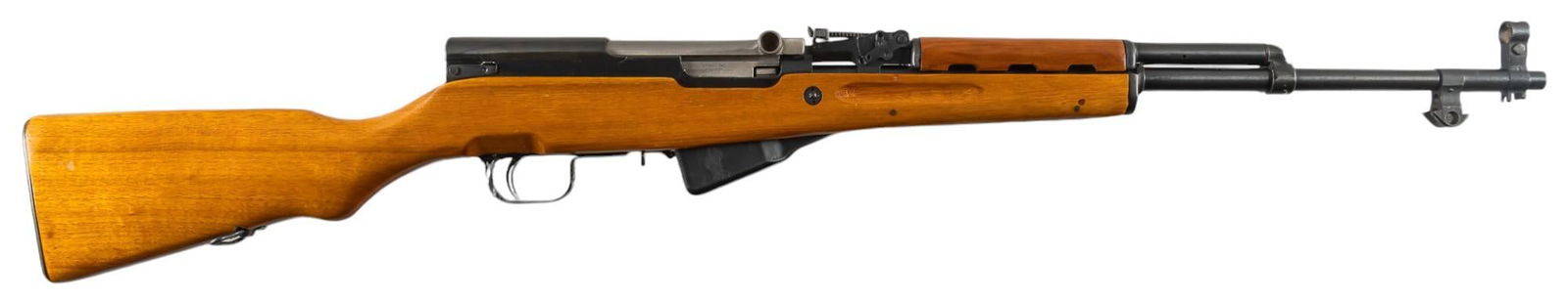 Chinese Norinco SKS 7.62x39 Semi Auto Rifle: Serial: 91 50015 Manufacturer: Norinco-China / CSI-Ontario, CA Model: SKS Caliber: 7.62x39 Barrel length: 20.5 in. OAL: 40 in. Condition: Good; wood stock has light handling marks; barrel & receiv