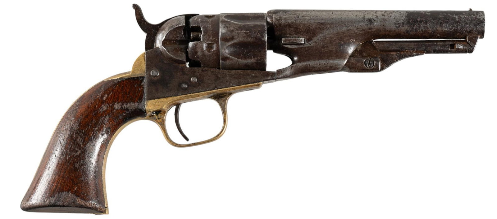 2nd Year Colt Model 1862 Police 36 Cal Percussion Revolver: Serial: 17405 Manufacturer: Colt's PT. F.A. Mfg. Co. (c. 1863) Model: 1862 Police Standard Model Caliber: 36 Cal. Barrel length:4.5 in. OAL: 9.75 in. Condition: Good; wood grips have wear & pa