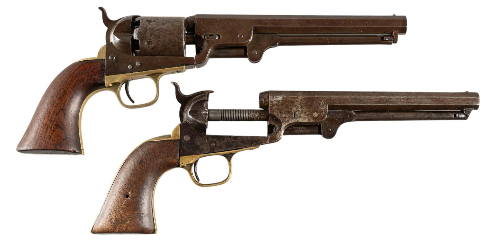 Antique Colt 1851 Navy Revolver & 1851 Navy Parts Revolver: Serial: (1) 146772; (2) 211151 Manufacturer: Colt's PT. F.A. Mfg. Co. (1) c. 1863; (2) c. 1870 Model: 1851 Navy 4th Model Caliber: 36 Cal. Barrel length: 7.5 in. OAL: 13 in. Condition: (1) Good; w