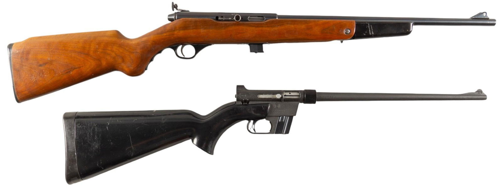 Charter Arms AR-7 & Mossberg Model 152 22 LR Rifles: Serial: (1) A118180; (2) NSN Manufacturer: (1) Charter Arms; (2) Mossberg Model: (1) AR-7 Explorer; (2) 152 Caliber: (1 & 2) 22 LR Barrel length: (1) 16 in.; (2) 18 in. OAL: (1) 35.5 in. assembled