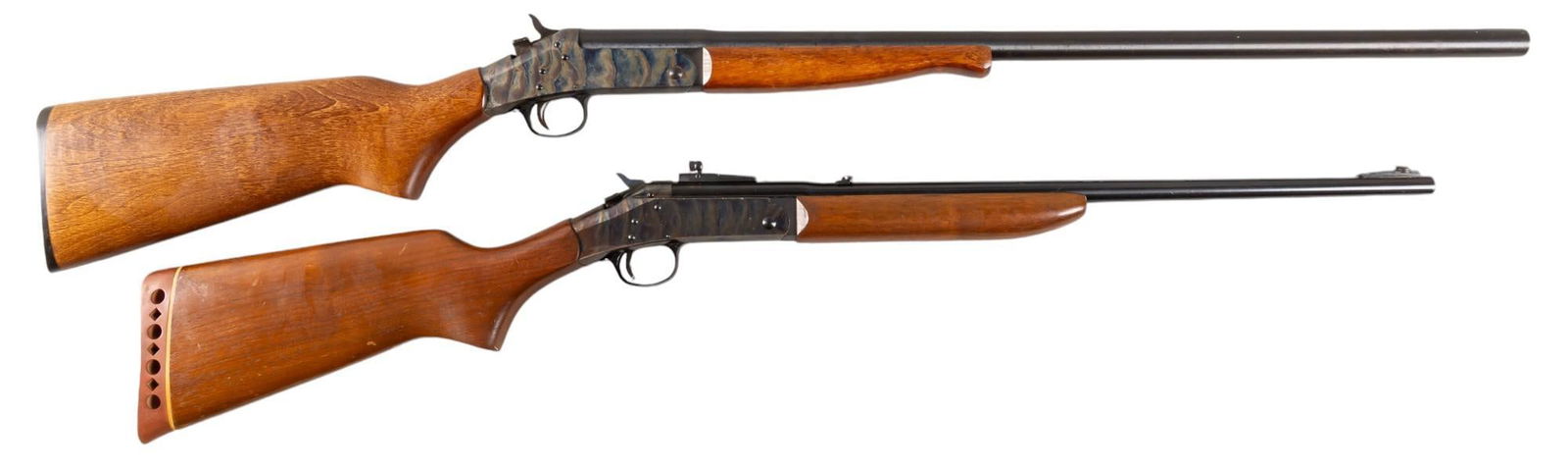 Single Shot Rifle & Shotgun Pair: Serial: (1)NSN ; (2) N6300021 Manufacturer: (1) Harrington & Richardson, Inc.; (2) New England Firearms Model: (1) Topper 158; (2) Pardner SBI Caliber: (1) 30-30 ; (2) 12 GA 3 in. Barrel length: (