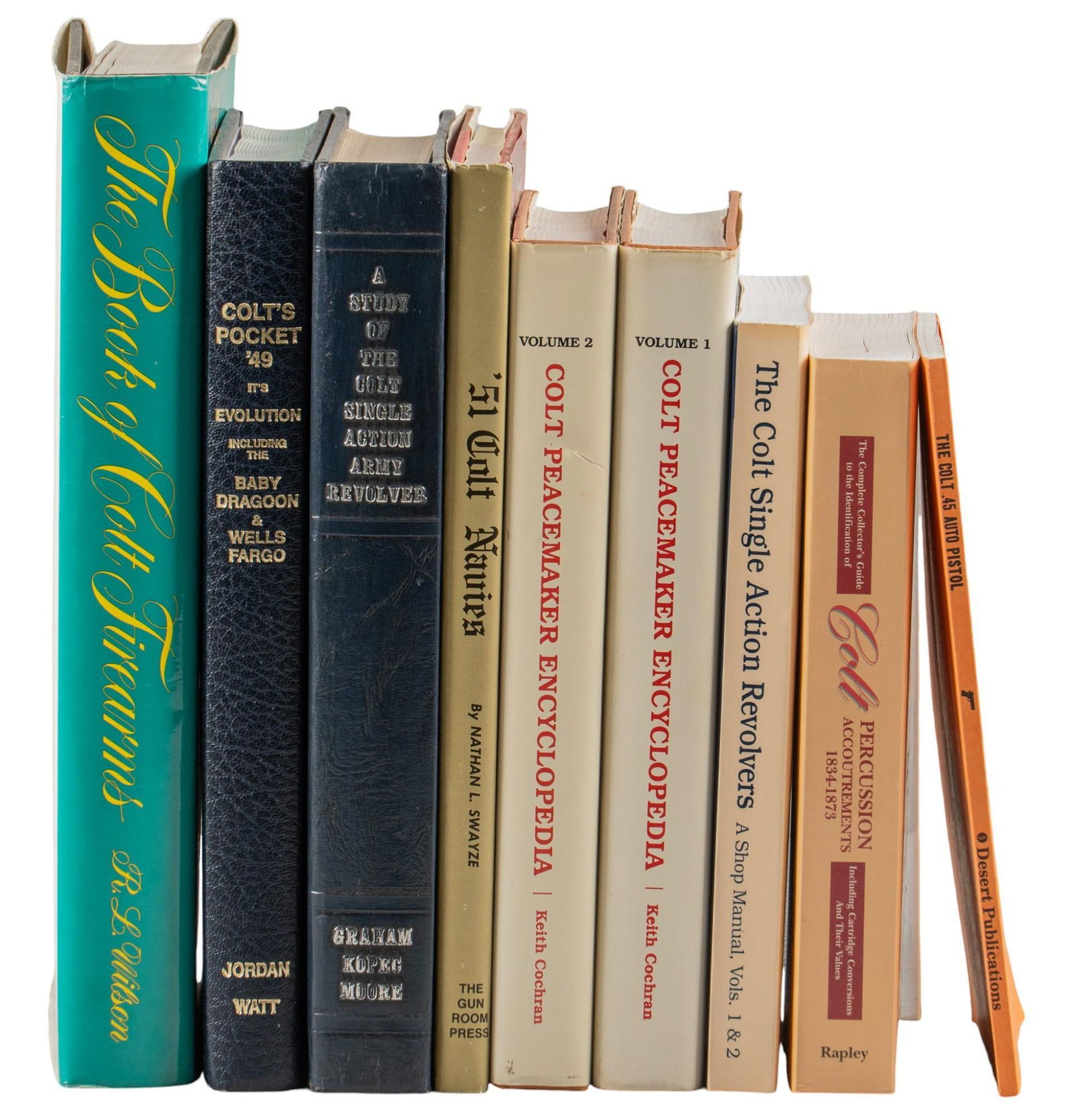 Collection of 9 Colt Books: Signed "Colt's Pocket '49", Robert Jordan: Collection of Colt Books: "The Colt .45 Auto Pistol", "Colt Percussion Accoutrements", Robin Rapley; "The Colt Single Action Revolvers: A Shop Manual, Volumes 1 & 2"; "
