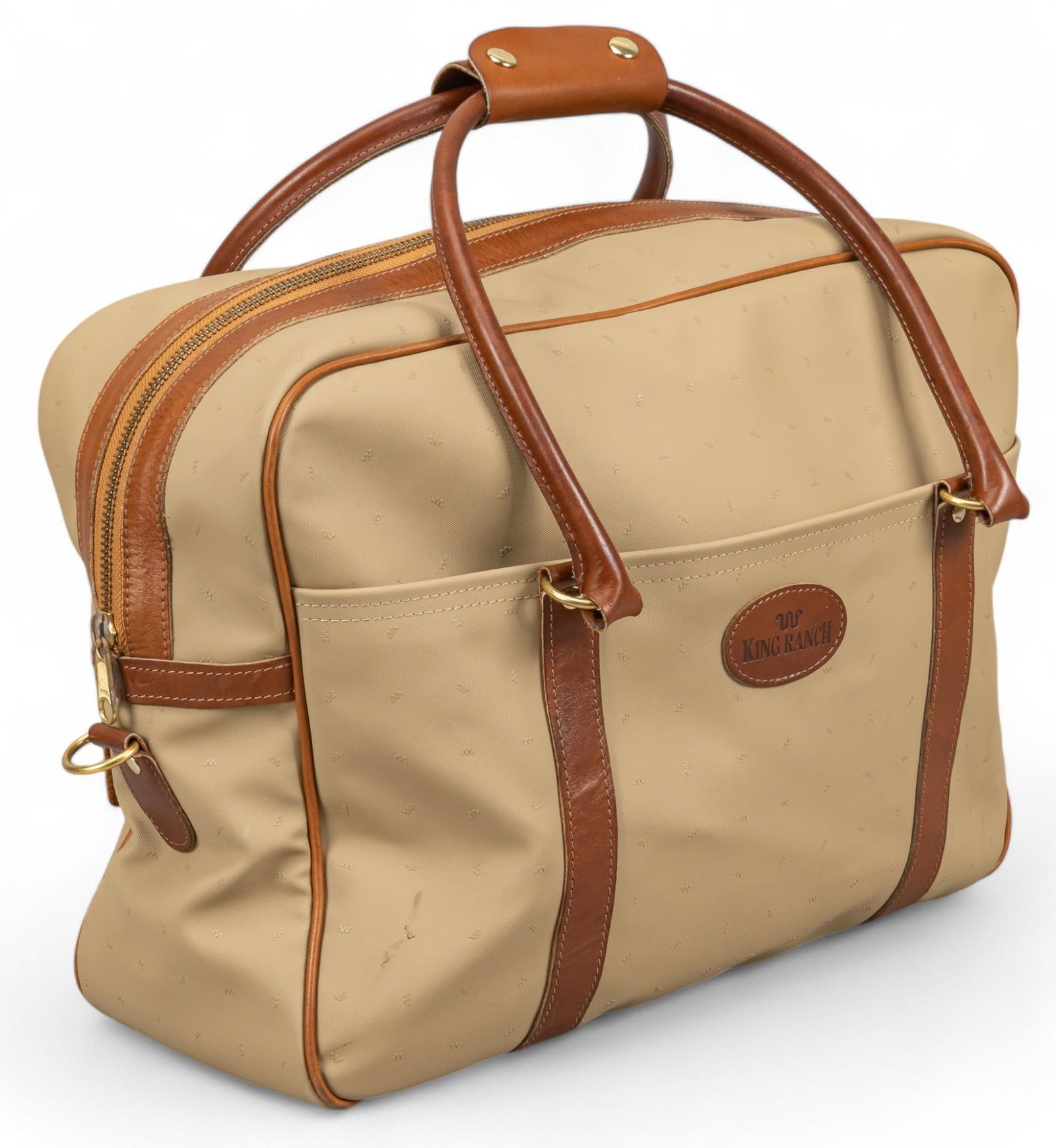 King Ranch Bag Attrib. Owner to Pat Molak: King Ranch bag likely previously owned by Patrick "Pat" Stephen Molak, former owner of Gruene Hall in Gruene, Texas, bag is embossed with the initials "PSM" on back, and has Pat Molak 