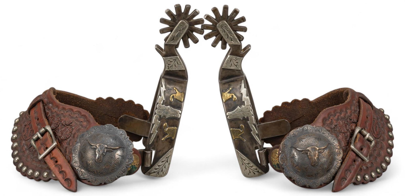 D. Pollard Marked Silver Mounted Longhorn Cowboy Spurs (1 of 10)