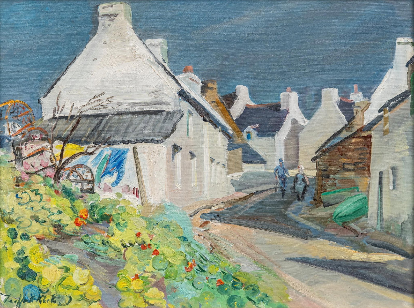 Trafford Klots, Village Street Scene: Trafford Partridge Klots (Amer. / France, 1913-1976), village street scene, oil on canvas sight: 18 x 24 in., frame: 26 x 32 in. Provenance: Property from the home of a prominent Terrell Hills, Texas 