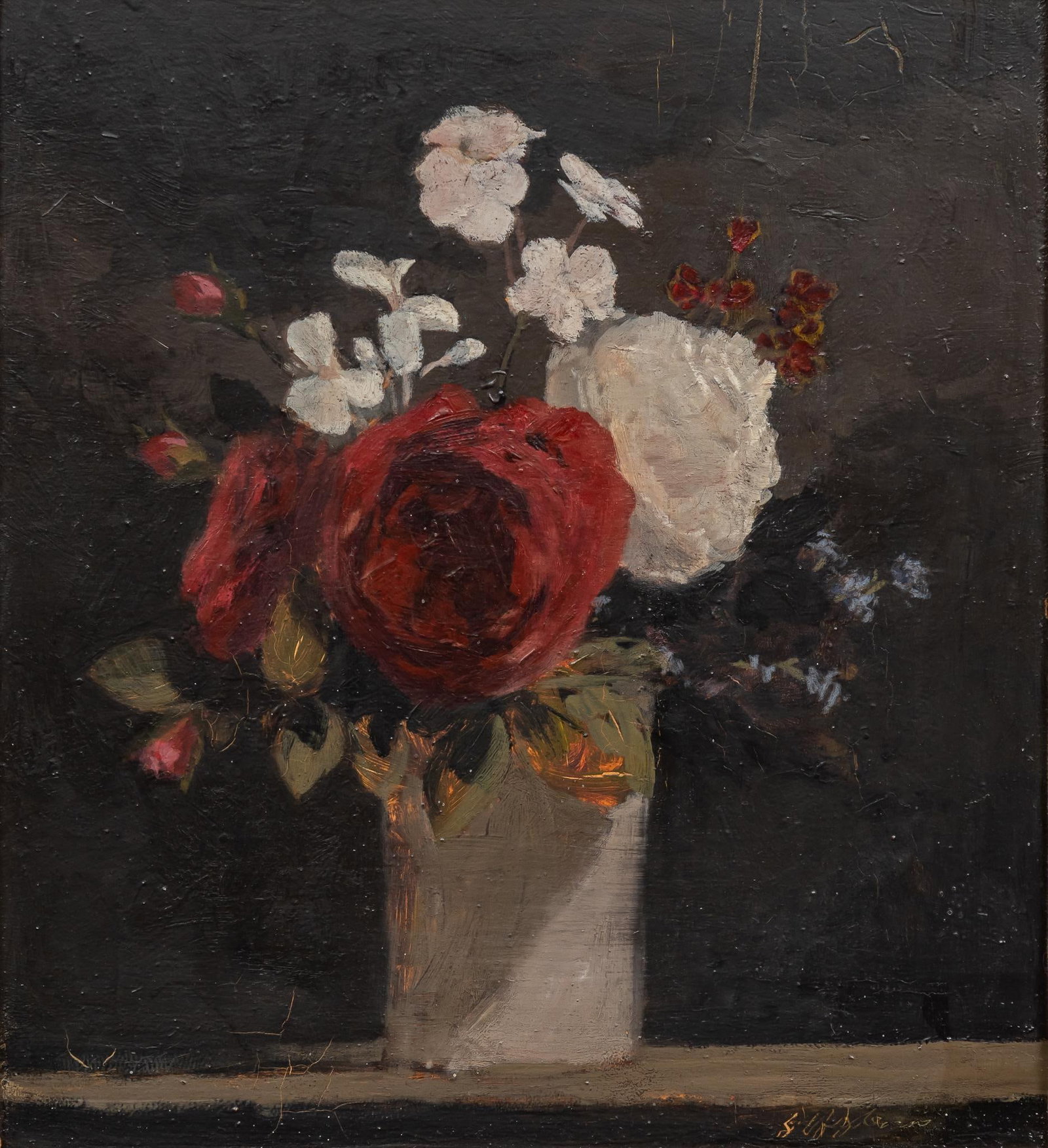 Floral Still Life, 1969: Floral still life, 1969, oil on masonite, decorative painting signed illegibly sight: 15 x 14 in., frame: 22 x 21 in. Provenance: Property from the home of a prominent Terrell Hills, Texas businessman
