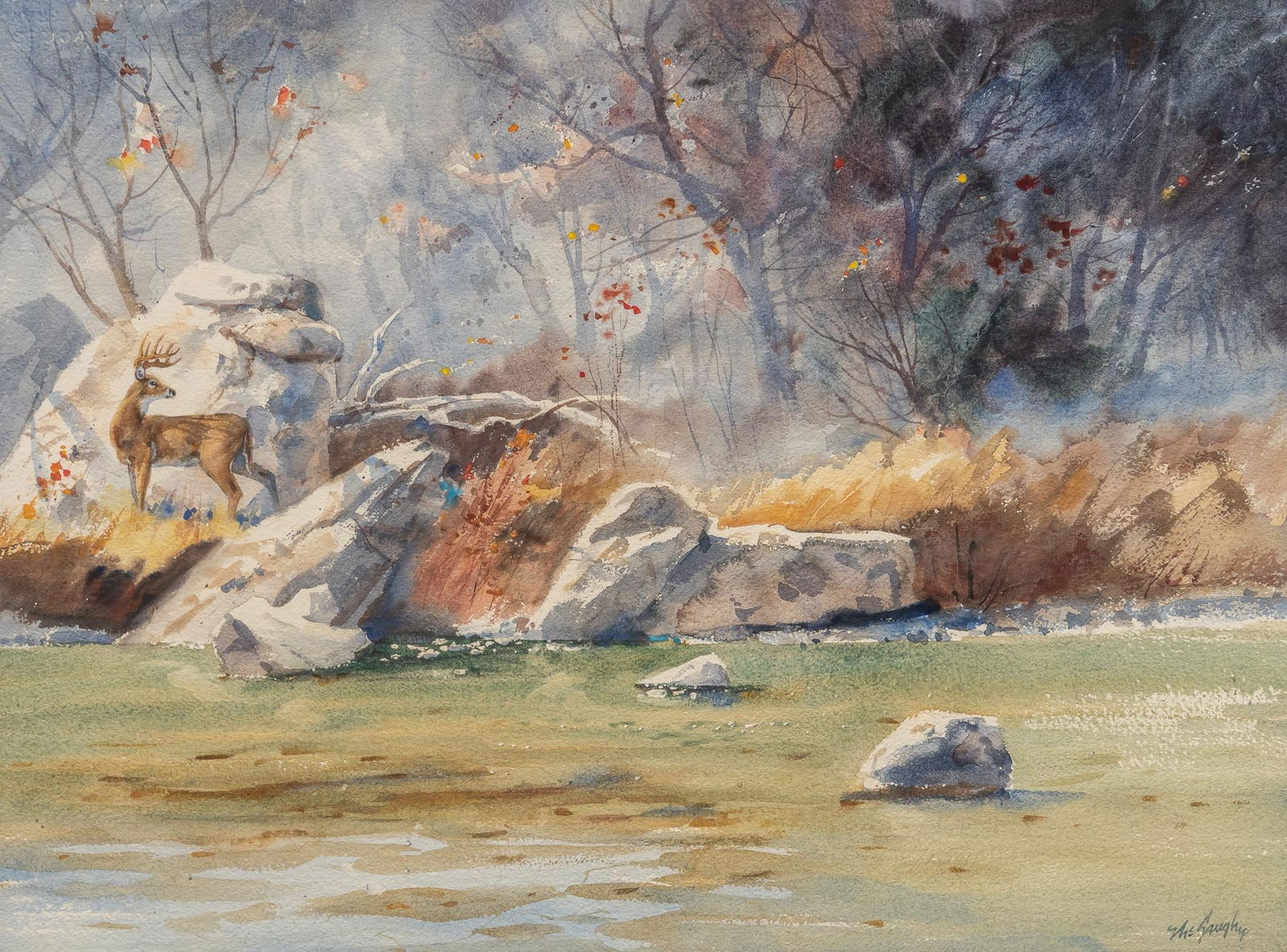 Clay McGaughy, Creek with Whitetail Stag (1 of 6)