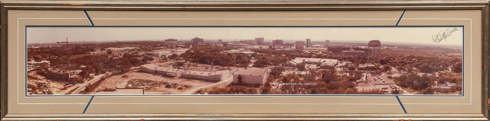 Eugene Goldbeck, "South Texas Medical Center", 1983: Eugene Omar Goldbeck (Texas, 1892-1986), "South Texas Medical Center, San Antonio", 1983, photograph, signed by founder E. O. Goldbeck with branding from Goldbeck Panorama Studios (San Antonio